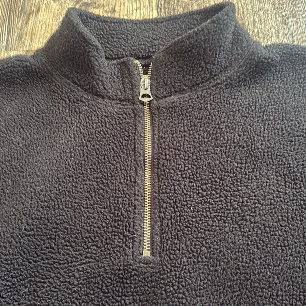 American Eagle Cropped Black Sherpa Fleece Sweatshirt Sweater Top Women’s Medium - Picture 5 of 11